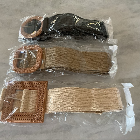 Stretch Woven Waist Belt with Braided Buckle - Beige, Khaki, Black - Picture 2 of 2